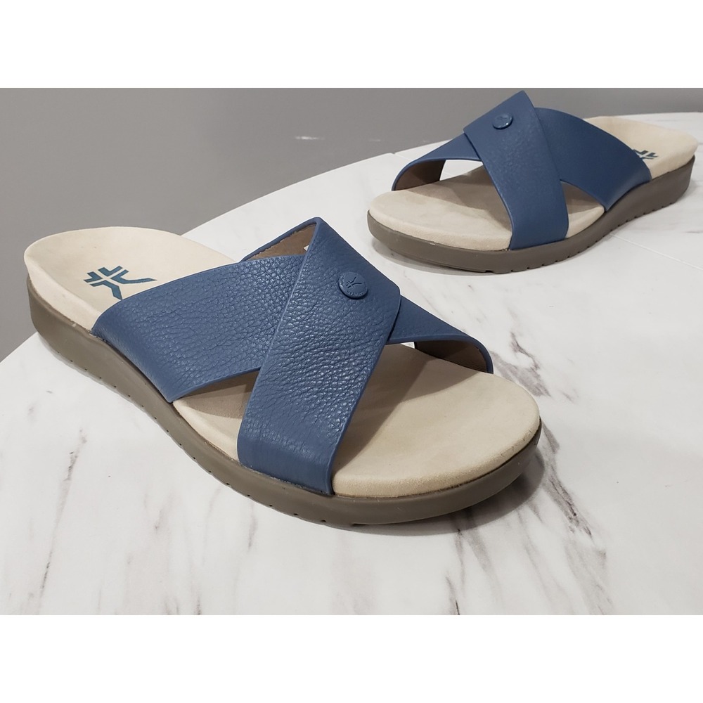 NEW NO BOX SIZE 10 KURU BREEZE Comfort SLIDE criss cross Sandal Leather Slides